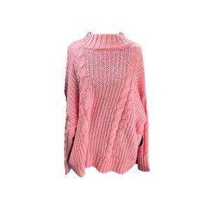 Scoop Oversized Cable Knit Sweater XL Pink Recycled Polyester High Neck Cozy War